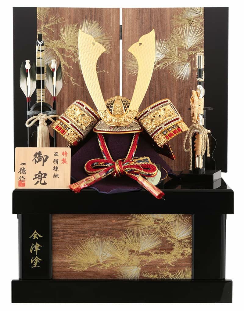 五月人形 コンパクト 兜収納飾り 兜飾り 一徳作 赤糸中鍬兜 正絹絲縅