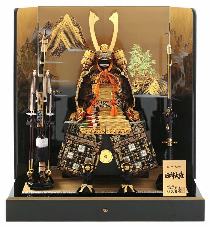 五月人形 久月 鎧平飾り 鎧飾り 利光監製 四神大鎧 正絹緋糸褄取縅 10