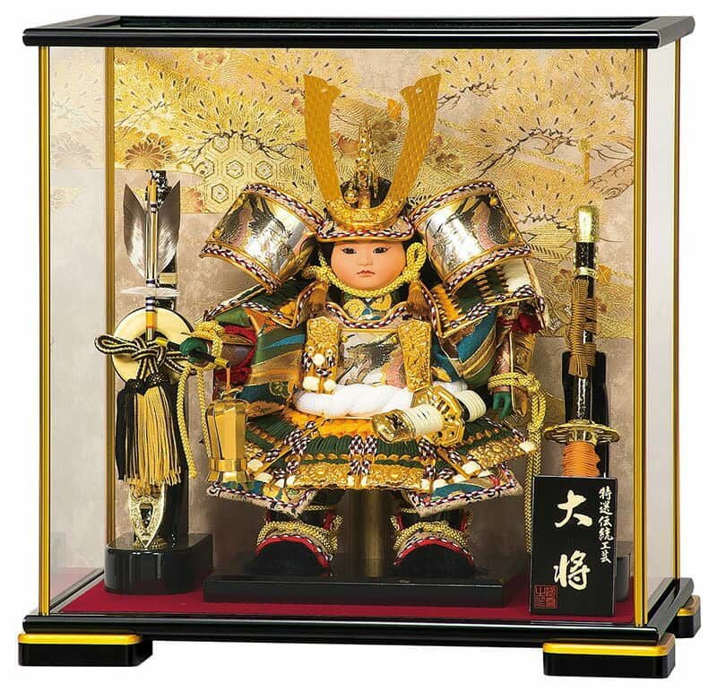 五月人形 コンパクト 豊久 子供大将飾り 武者人形 ケース飾り 彫金大将