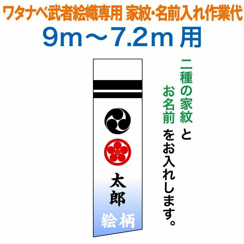 武者絵のぼり ワタナベ 武者幟 0.92×9m～0.9×7.2m用 家紋二種＋名前