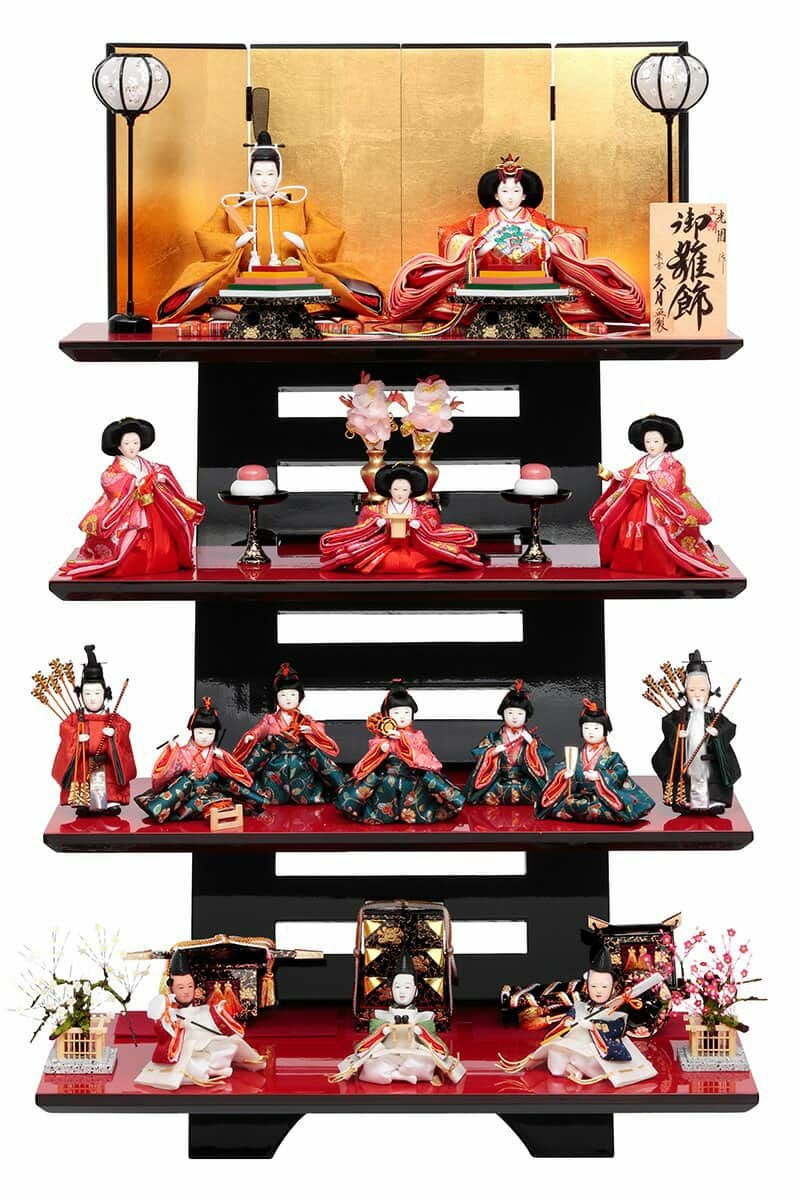 雛人形 久月 ひな人形 四段飾り 棚式四段飾り 十五人飾り 光園作 正絹