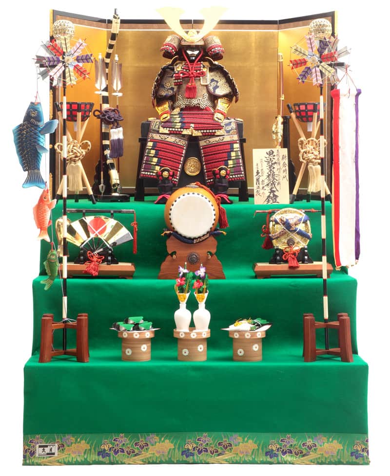 五月人形 久月 鎧三段飾り 鎧飾り 中村宗光作 黒小札 正絹茜糸褄取縅之