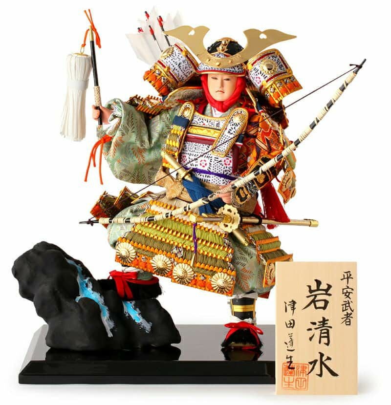 武者人形 五月人形 武者人形 平飾り 津田蓬生作 平安武者 岩清水 三五 正絹 萌黄