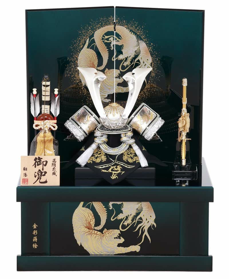 極美品　コンパクト　五月人形 グリーンと金　豪華飾り グリーン系 | 人形屋ホンポ本店